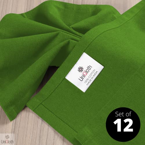 Uniqloth Set Of 12 Cloth Dinner Napkins 100% Cotton - Soft Durable Washable Reusable - Ideal For Farmhouse Parties Weddings Holidays Hotel Restaurant Daily Use Table Dinner Napkins 17X17 Green #TOP1