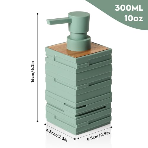 Image of YAUKPH Matte Green Teak Wood Hand Soap Dispenser
