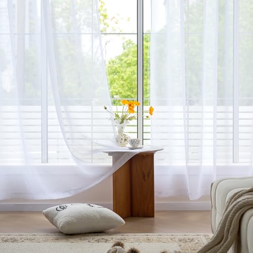Image of MYSTIC-HOME Sheer Curtains White 95 Inches Long, Window Treatments Rod Pocket Drapes for Living Room, Bedroom, Semi Crinkle Extra Wide Curtains for Yard, Patio, Villa, Parlor, 108 inchx 95 inch, 2 Panels