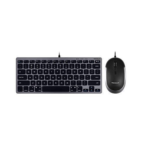 Macally Mini Wired Keyboard and a Quiet Wired Mouse, Matches Beautifully with Space Grey MacBook