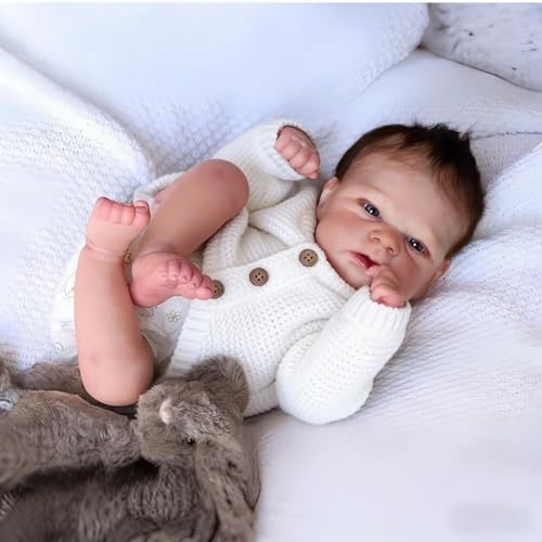RXDOLL Poupée Reborn Garçon Yeux Ouverts 45 CM, Bébé Reborn Réaliste Corps Entier en Silicone, Poupee Reborns Corps Silicone Souple, Bébé R-eborn Garçon Les Cheveux Enracinés