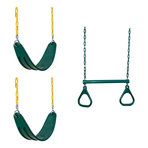 Two Extreme Duty Green Swing Seats with a Heavy Duty Ring/Trapeze Combo Swing Swing Set Refresher Bundle, Green - Swing-N-Slide WS 5103