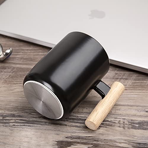 Kript Flat Bottom Ceramic Mug With Aluminum Plate, Wooden Handle And Lid For Usb Coffee Cup Warmer Or Beverage Warmer Maximum Capacity 13.5Oz (Black) #TOP3
