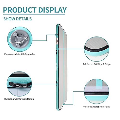 Umeken Inflatable Gymnastics Mat 20 Ft Air Mat Tumbling Mat Tumble Gymnastic Exercise Training Mat For Home/Practice/Cheerleading/Yoga/Beach/Water/Park With Pump #TOP1