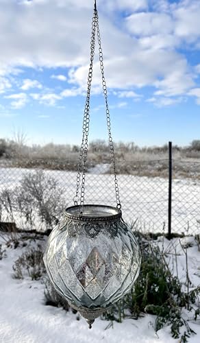 Windlicht Marokko Dekor zum Hängen aus Glas, Metall (B/H/T) 15x19x15cm