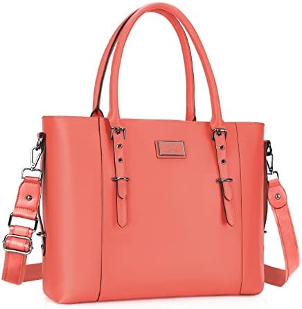MOSISO PU Leather Laptop Tote Bag for Women (15-16 inch), Living Coral