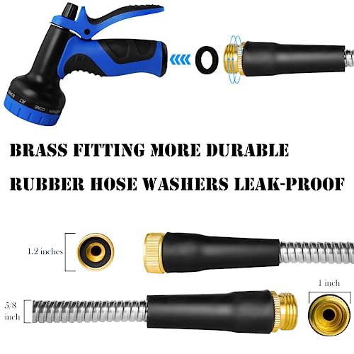 Enormous Dan Garden Hose 50 Ft, Water Garden Hose 5/8 Inch In Diameter, Flexible Stainless Steel Metal Water Hose With 10 Mode Nozzle, Durable, Leak-Free, Kink-Free, Heavy-Duty Garden Hose #TOP2