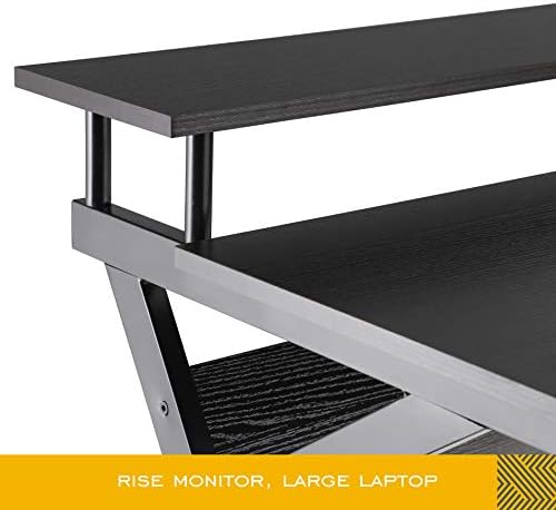 HOMOOI Computer Desk for Two Person Wood Black Z-Shaped with Monitor Riser Storage Writing Table Workstation for Home Office 200x60x84cm H01B3200B