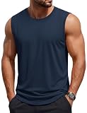 TACVASEN Tank Top for Men Cotton Moisture Wicking Workout Shirt No Tag Active Sleeveless T-Shirt Men Navy Blue L