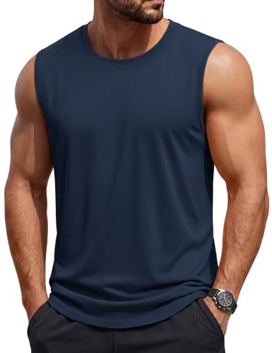 TACVASEN Tank Top for Men Cotton Moisture Wicking Workout Shirt No Tag Active Sleeveless T-Shirt Men Navy Blue 2XL