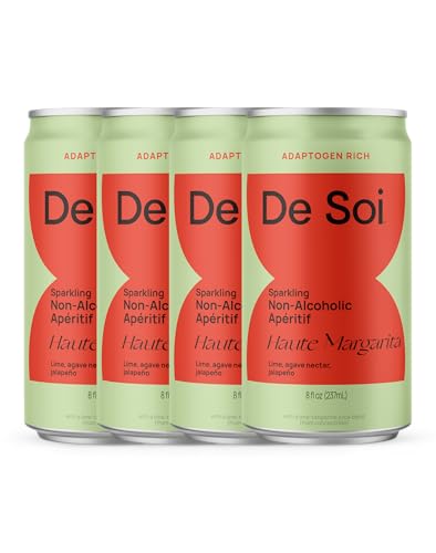 De Soi Haute Margarita Non-Alcoholic Drinks 4-Pack (8 fl oz) Mocktails - Ready to Drink Beverages, Alcohol Free Alternative, Sparkling Aperitifs with Adaptogens, Natural Botanicals