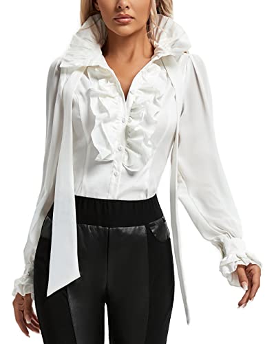 SUPLEAP Women Victorian Renaissance Pirate Shirt Gothic Vampire Medieval Tops (White, 3X-Large)
