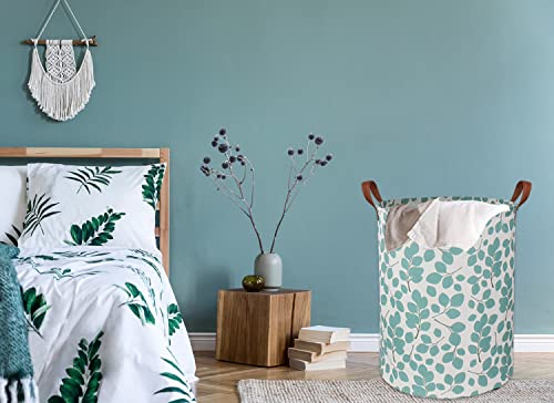 Image of Laundry Baskets,Canvas Fabric Laundry Hamper,Collapsible Toy Storage Organizer Bins,Gift Basket for Bedroom, Clothes, Nursery,Kids,Boys (Eucalyptus leaves)