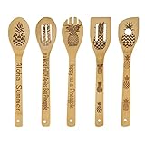 5Pcs Pineapple Wooden Cooking Spoons,Pineapple Gifts,Pineapple Kitche Decor, Pineapple Carve Burned Bamboo Spoons,Pineapple Gifts for Women Housewarming wedding Birthday Mom Cooking Gifts