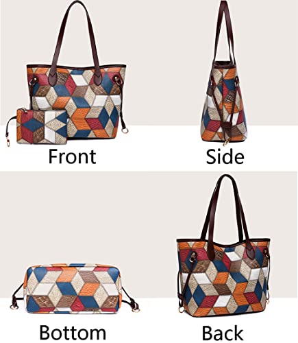 Juego de 2 piezas: bolso tote y cartera para mujer, bolsos de hombro con combinación de colores en PU miniatura 4