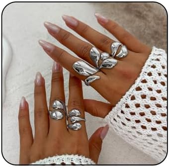 Chunky Gold Ring for Women Non Tarnish Gold Plated Geometry Open Stacking Rings Set Finger Midi Rings Pack Adjustable Hug Hoops Rings Set Statement Stacking Womens Ring Pack