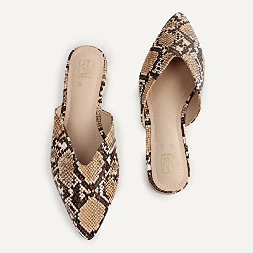 Hawkwell Women's Backless Slip On Slides Loafer Shoes Flats Comfortable Pointed Toe Mules，Gold Snake Pu 5 M Us #TOP6