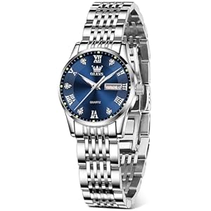 OLEVS Watch Women, Ladies Women’s Wrist Watches Silver Quartz Analog Waterproof Stainless Steel Dainty Women Watch for Small Wrists, Dress Luxury Watches for Women White/Blue/Gold Dial