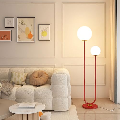 MMRTDJDR Double Head Glass Shade Floor Lamp Minimalist Decorative Standing Lamps Rustproof Metal Vertical Lamp Corner Reading Standing Floor Lights For Living Room Soft Light Tall Lamps Foot Switch