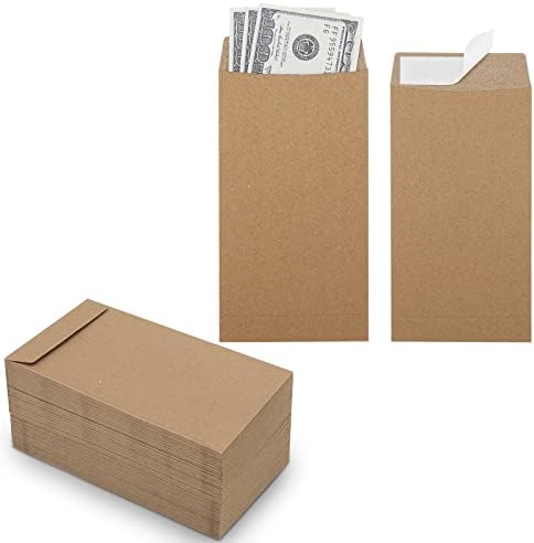 100 Pack Cash Envelopes Self adhesive 6.7x3.5 Inch, Fit for Envelope Money Saving Challenge, Kraft Paper 120 GSM Thick Money Envelopes for Cash, Budgeting, Cash Tips, Check, Coin & Tickets