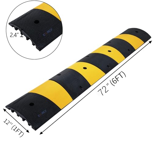 Image of CXRCY Heavy Duty Speed Bumps 6FT 2 Pack 2-Channel Modular Traffic Driveway Speed Bump Hump Heavy Duty Rubber Cable Ramp with 8 Bolts for Asphalt Concrete Garage Gravel Roads (72 x 12 x 2.4 Inch)