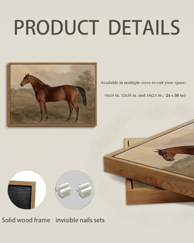 Image of KISSFOX Framed Wall Art Vintage Wall Decor Horse Pictures Equestrian Canvas Art Retro Animal Paintings Farmhouse Artwork For Bedroom Living Room Kitchen