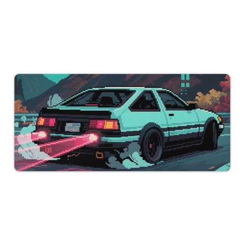 HouLaiZhe JDM Car Desk Mats Pixel Style Ae86 Drifting Sports Car Retro Gaming Mouse Pads Desk Pads Large Mousepads for Desktop Keyboard Computer Mat40x90cm