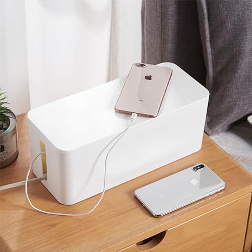 Relota 2 Stück kabelbox, kabelmanagement Box mit Deckel, Kabel Organizer Box, Kabel Box aufbewahrung, Cable Management Box, steckdosen Box zum Verstecken, steckdosenleiste Box, Medium und Klein, weiß