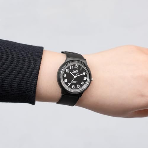 Image of Citizen Women's Q&Q E04A-001VK Cue & Cue Analog Stainless Steel Watch, Solar, Water Resistant To 10 ATM, Urethane Strap, Black, Black, Classic