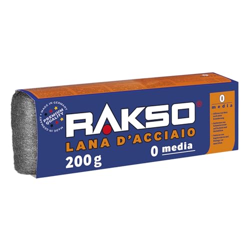 RAKSO lana d'acciaio media 0, 200g, 1 fascia, Lisciare superfici in legno, Rimuovere residui di sporco da piastrelle e pavimenti in pietra, Lucidare tubi in rame e raccordi