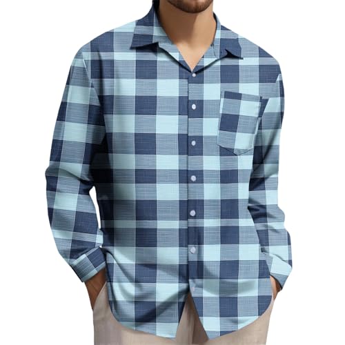 Cambkatl Men's 2025 Fall Long Sleeve Gingham Shirts - Loose Lapel Collar Business Casual Button Down Plaid Shirts2