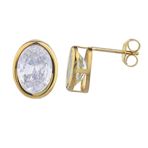14Kt Gold Created White Sapphire Oval Bezel Stud Earrings 14Kt Gold Created White Sapphire Oval Bezel Stud Earrings