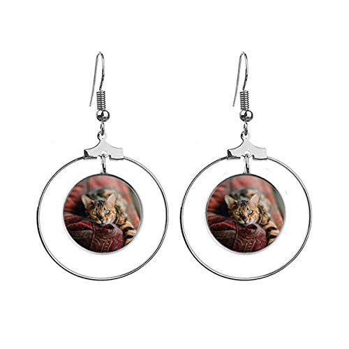 Boucles d'oreilles chat œil vert anti-allergie légères à porter