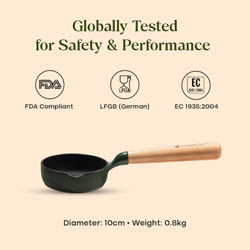 Image of CUMIN CO. Cast Iron Tadka Pan | 10cm| Induction Base Cookware | 10 Years Warranty | Non Toxic Small Tadka Pan for Spice Tempering /Seasoning | Chemical Free Coating | Green