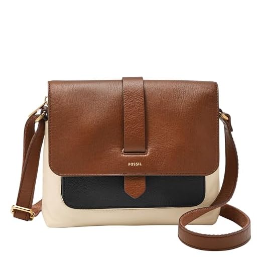 Fossil Women's Kinley Leather Small Crossbody Purse Handbag, Neutral Colorblock (Model: ZB1878104)