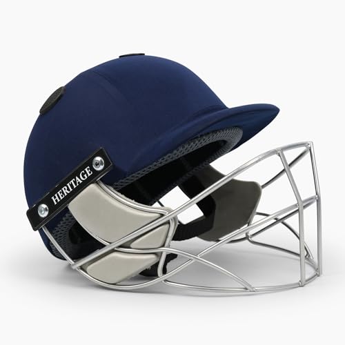 HERITAGE Cricket Helmet with Full Face Grill Fitted Ear guards for Cricket Safety Protection Small, Medium, Large Blue (L)