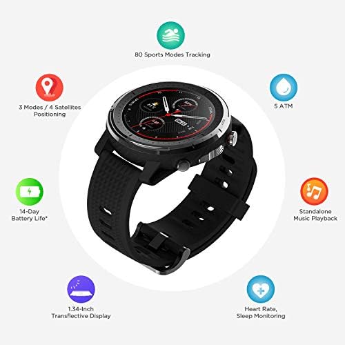Amazon.com: Amazfit Stratos 3 Sports Smartwatch alimentado por FirstBeat,  pantalla redonda completa de 1.34 pulgadas, modos de 80 deportes,  reproducción de música independiente, GPS, Bluetooth, resistente al agua,  negro : Electrónica