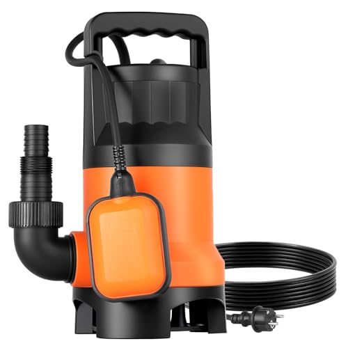 VEVOR 650 W Bomba de Sumidero Sumergible PP-GF20, 15000 L/H, con Interruptor de Flotador Automático, Cable Largo y Elevación Máxima de 8 m, para Evacuación de Aguas Residuales de Piscina, Estanque