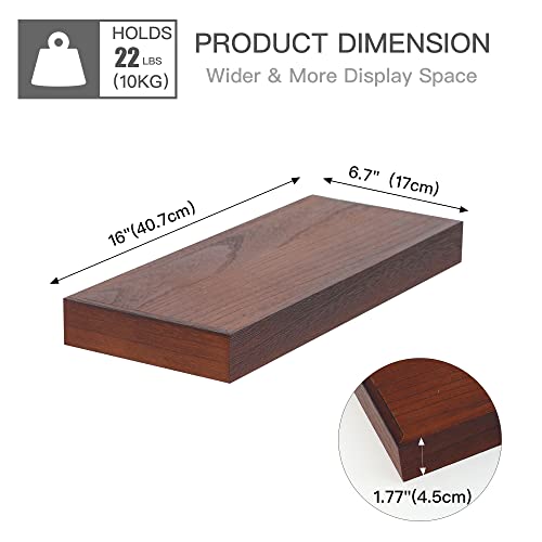 Niubest Floating Shelves, 16 Inch Natural Wood Wall Shelves, Dark Walnut Thick Wall Mounted Shelves For Bathroom,Living Room,Bedroom,Kitchen,Office Decor, Set Of 2 #TOP2