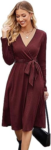 Newshows Strickkleid Damen Pulloverkleid für Herbst Winter | V Ausschnitt Herbstkleid, Elegant Winterkleid Kleid mit Taschen