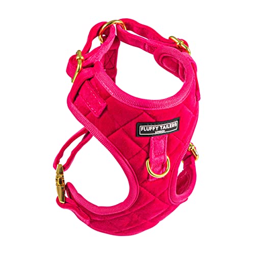 Fluffy Tailers Pretty in Pink Velvet No Pull Adjustable Dog Harness with Breathable Chest Strap for Small Medium & Teacup Sized Dogs