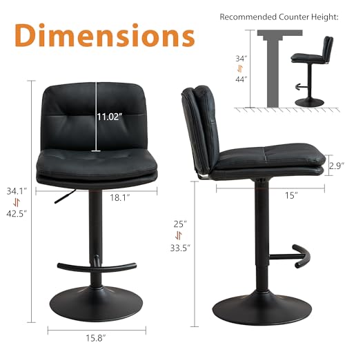 DRMBOOK Taburetes de Bar de Doble Capa, Tapizados Modernos para Barra de Altura Ajustable, Giratorios con Reposapiés, Sillas Altas para Isla de Cocina (Cuero PU Negro, Set de 3) miniatura 2