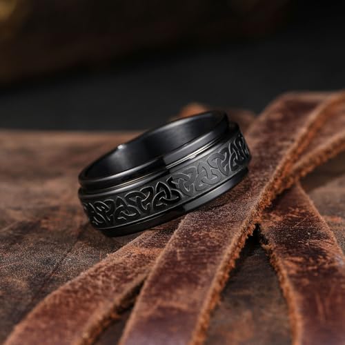 Image of King Will 316L Stainless Steel Spinner Ring for Men Women- 8mm Width Fidget Ring with Dragon /Celtic Knot Pattern, Stress Anxiety Relief Comfort Fit Wedding Band