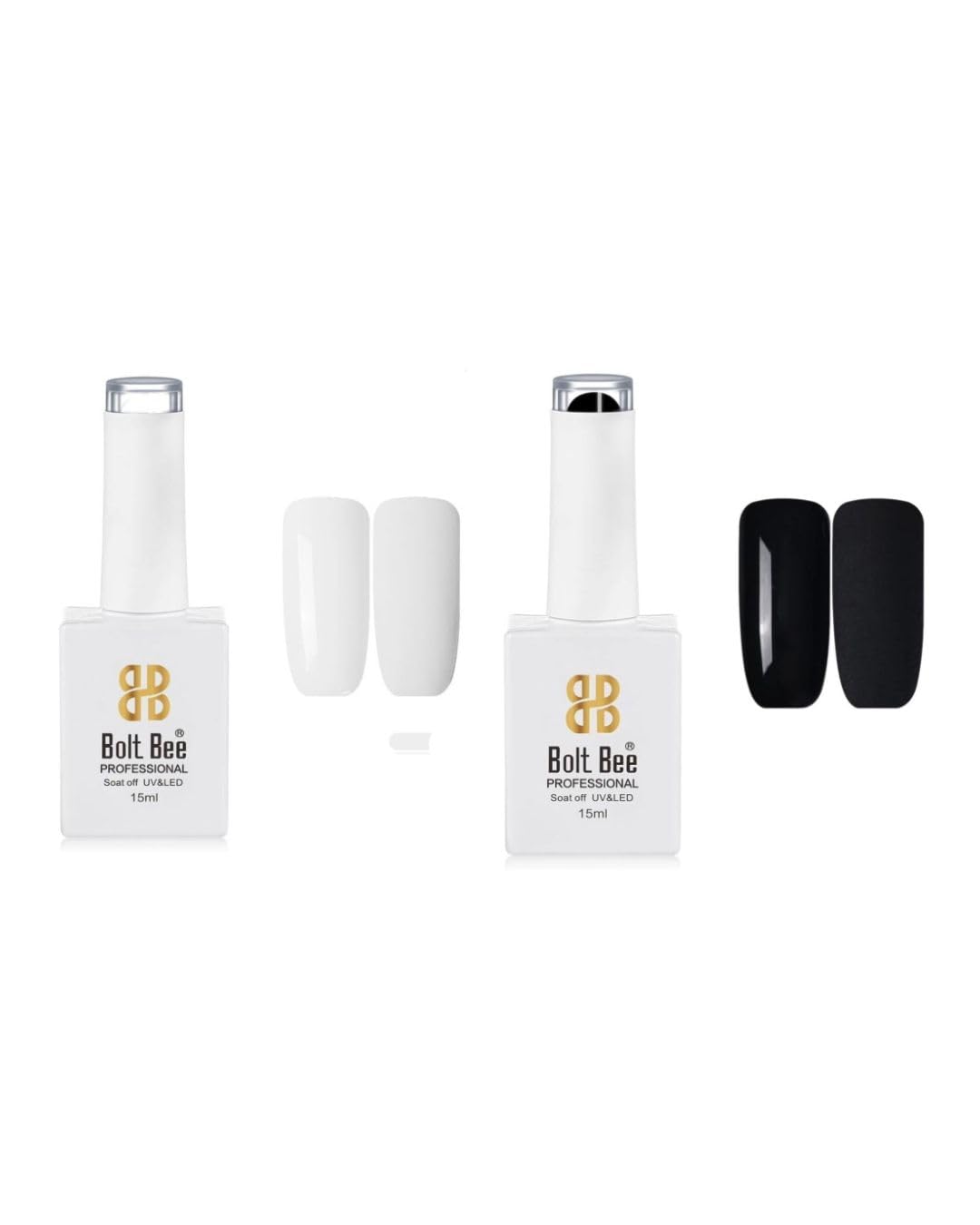 Bolt Bee Gel Nail Polish Kit Set | Soak Off UV LED Gel High-Pigment Glossy Nail Art Manicure Set for Salon & DIY at Home | Long-Lasting Nail Design Decoration - White & Black - 15 ML Pack of 2-image-41