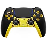 MODDEDZONE Black/GOld Custom Rapid Fire, Anti Recoil, Macros MODDED Wireless Controller for PS5 & PC - Unique Designs, Smart Mods for ps5 controller controlled by the APP. Best for FPS Games