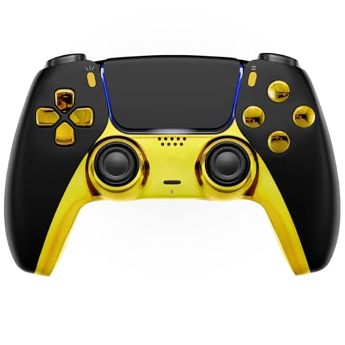 MODDEDZONE Black-GOld Custom Rapid Fire, Anti Recoil, Macros MODDED Wireless Controller for PS5 & PC - Unique Designs, Smart Mods for ps5 controller controlled by the APP. Best for FPS Games