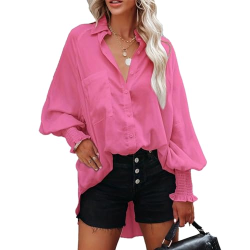 Camisa Túnica Feminina de Manga Comprida, Camisa Túnica Longa Feminina Casual Com Botões na Moda par