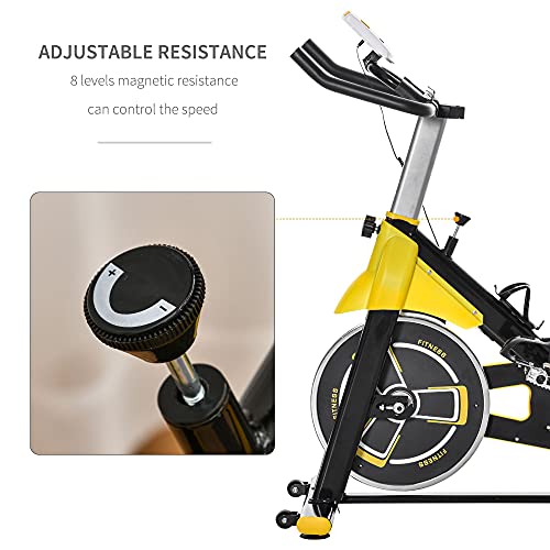 HOMCOM Stationary Exercise Bike w/ 6kg Flywheel, LCD Monitor, Adjustable Resistance, Pad & Bottle Holder, for Indoors, Gyms, Offices, Cardio Workout - Yellow - Image 5