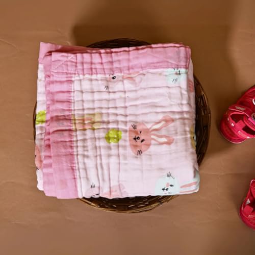Image of SMILE BABY 100% Organic Cotton 6-Layer Muslin Baby Blanket (100x110 cm) is Super Soft, Breathable, and Gentle on Baby's Skin. Perfect for Comfort, Warmth, and Everyday use. Includes 1 Blanket