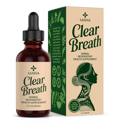 Saniva Clear Breath Respiratory Support Drops | Mullein, Marshmallow Root & Nettle | 6-Herb Herbal Tincture for Lung & Airway Wellness | Alcohol-Free | 2 oz